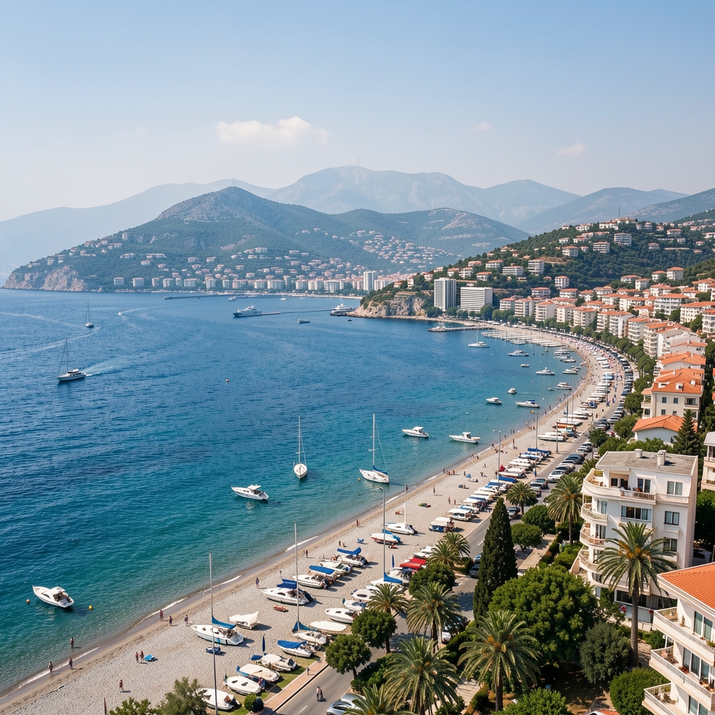Antalya Muratpaşa'da modern cam cepheli iş merkezi binası, Zuntova ofisinin bulunduğu yüksek katlı yapı, gün ışığında dış cephe