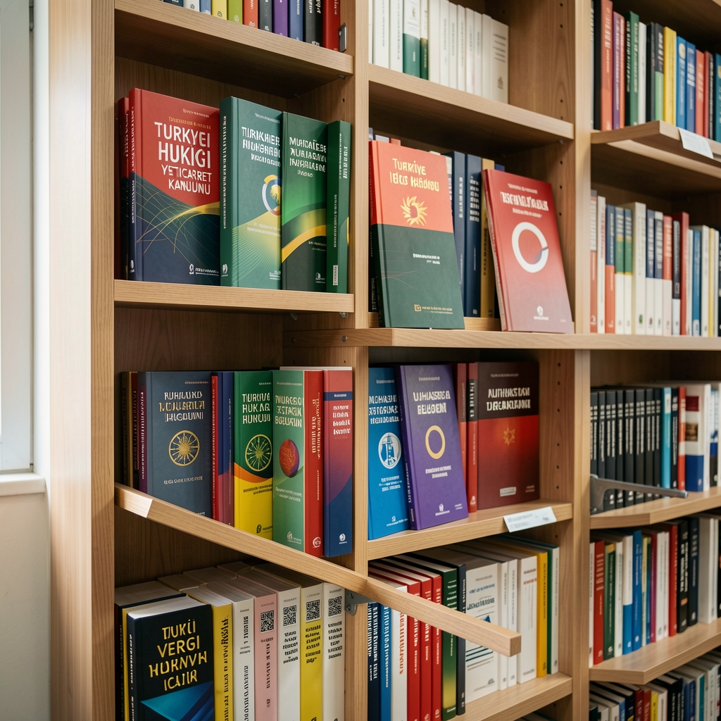 Türkiye vergi hukuku ve ticaret kanunu el kitapları, muhasebe standart belgeleri kitap rafında